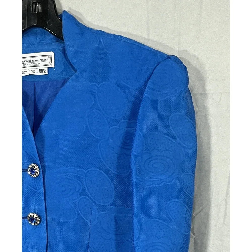 VTG IMAGES OF MANY COLORS Lucrezia SILK Crystal Buttons SUIT SHIRT/SKIRT SET 10